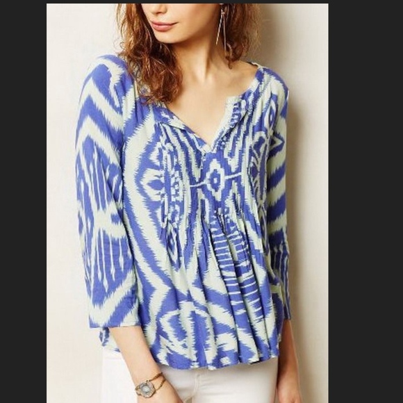 Anthropologie " Vanessa Virginia" Blue & Mint Top - Picture 7 of 8